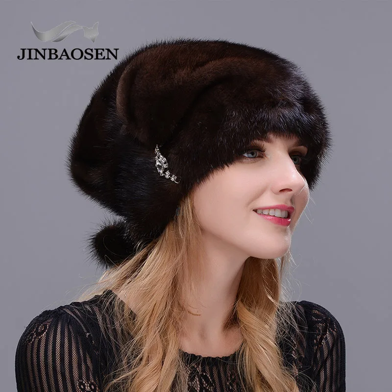 JINBAOSEN русская зимняя замшевая шляпа с роскошной модной черной толстой теплой высококачественной шляпой Рождественская меховая шапка женская меховая шапка