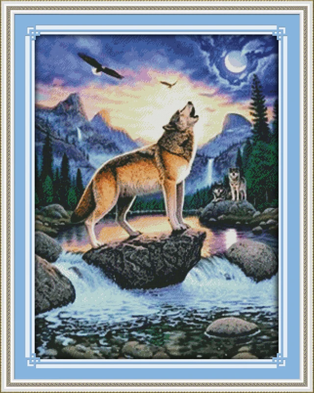 Серия Joy Sunday The Wolf, напечатанная на ткани DMC 14CT 11CT Наборы для вышивания крестиком, наборы для вышивания, домашний декор