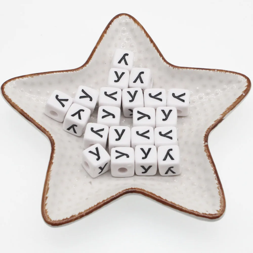 CHONGAI 20Pcs Russian Single Letter White Acrylic Cube Loose Spacer Beads For Jewelry Making DIY Pacifier Clip 10mm | Украшения и