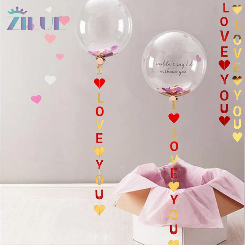 

Zilue, 1 шт., длинный бумажная Свадебная гирлянда в форме сердца, розовая надпись Love Paper, украшение для дня рождения, украшение на День святого Ва...