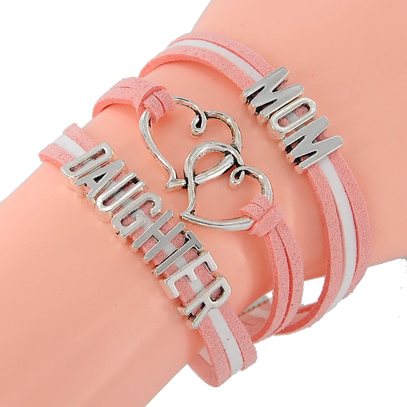 Новое поступление серебряный браслет для мамы и дочки винтажный кожаный унисекс