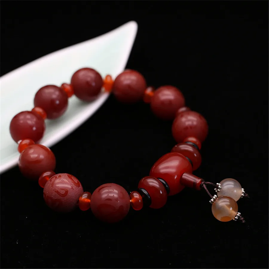 

Wholesale 15mm Natural Frosted Red and Black Onyx Six Words Beaded Bracelet Tibetan Old Onyx Men's Buddhist Beads Stone Bracelet