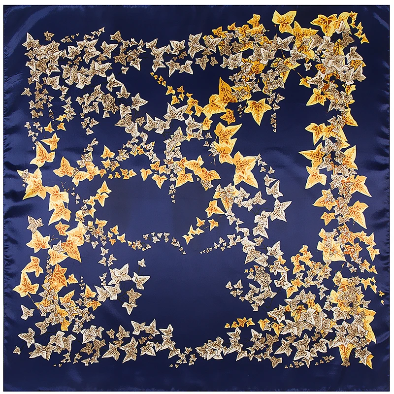 

2018 New 90cm*90cm brand Big Size Fashion spring Silk Square Scarf Women High Quality Ivy leaves silk scarves Shawl Hijab