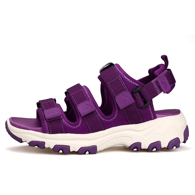 Purple Humtto/летние уличные мужские и женские сандалии для прогулки, противоскользящая дышащая обувь для альпинизма, быстросохнущие пляжные сандалии на липучке - Цвет: Purple