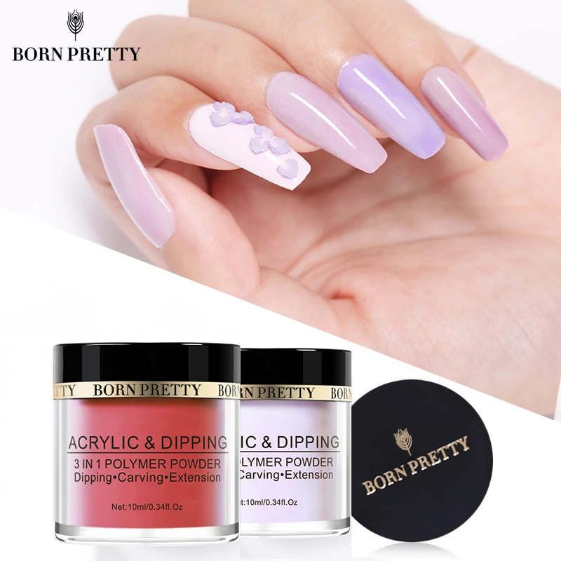 BORN PRETTY 3 в 1 акриловые окунутые порошки для ногтей розовая резьба расширение полимер градиент французский дизайн ногтей украшения