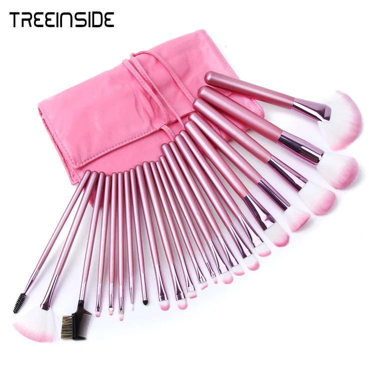

Hot sale 22 pieces / set pink nylon hair wool red makeup brush kit(pu bag)