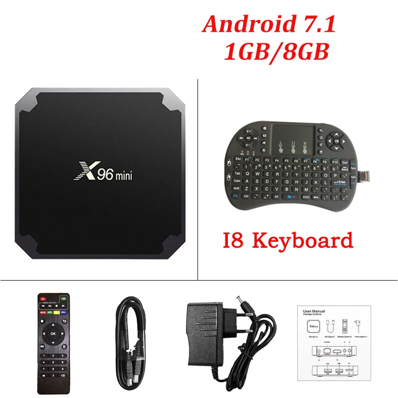 2G 16G Android 7,1 ТВ приставка Amlogic S905W четырехъядерный процессор поддержка 2,4 ГГц WiFi медиаплеер IP ТВ приставка X96 мини 1 ГБ 8 ГБ X96mini - Цвет: 1G 8G with i8