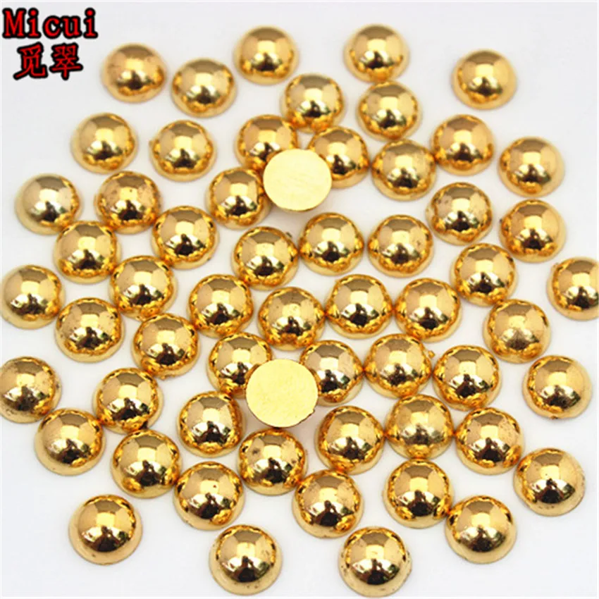 Micui Gold Color Round Rhinestone Appliques Flatback Acrylic Strass Non HotFix Crystal Stones 3D Nail Art For DIY Crafts MC94 images - 6