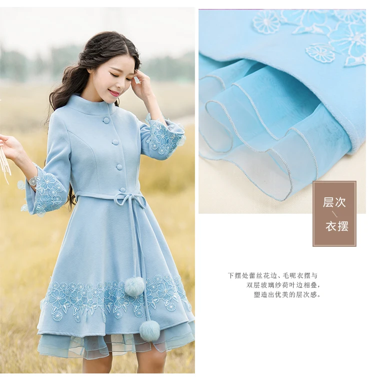3XL, новинка, модная Осенняя зимняя женская шерстяная куртка с вышивкой, однобортное пальто, Женское пальто с расклешенными рукавами