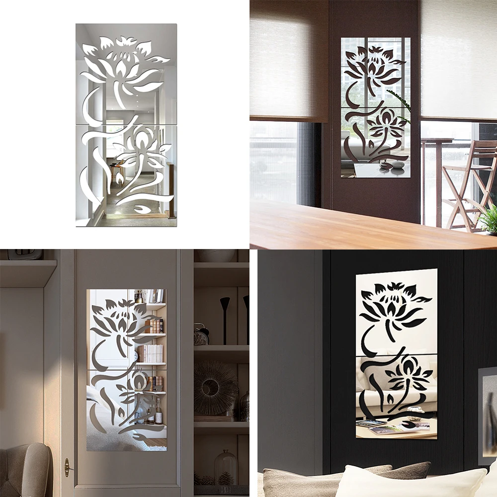 3D акриловый зеркальный настенный стикер в форме цветка съемный