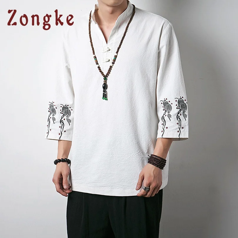 White Zongke, китайская Винтажная футболка, Мужская футболка, Мужская футболка, короткий рукав, Harajuku, белая футболка, Мужская Уличная одежда, хип-хоп, XXXL, лето - Цвет: White