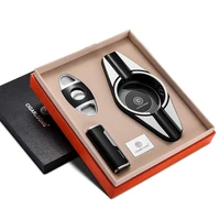 cigar ashtray 3 pieces set portable windproof lighter with double edge sharpness cigar cutter and ashtray cq 0127