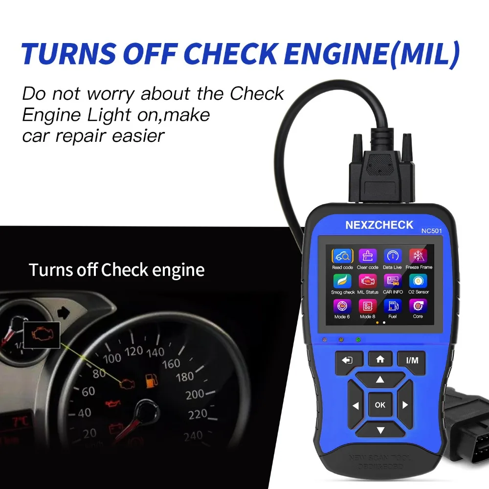 HUMZOR NexzCheck OBD2 и EOBD автомобильный сканер NC501 Код двигателя читатель OBD2 диагностический инструмент для универсальных автомобилей PK NT301 CR3008