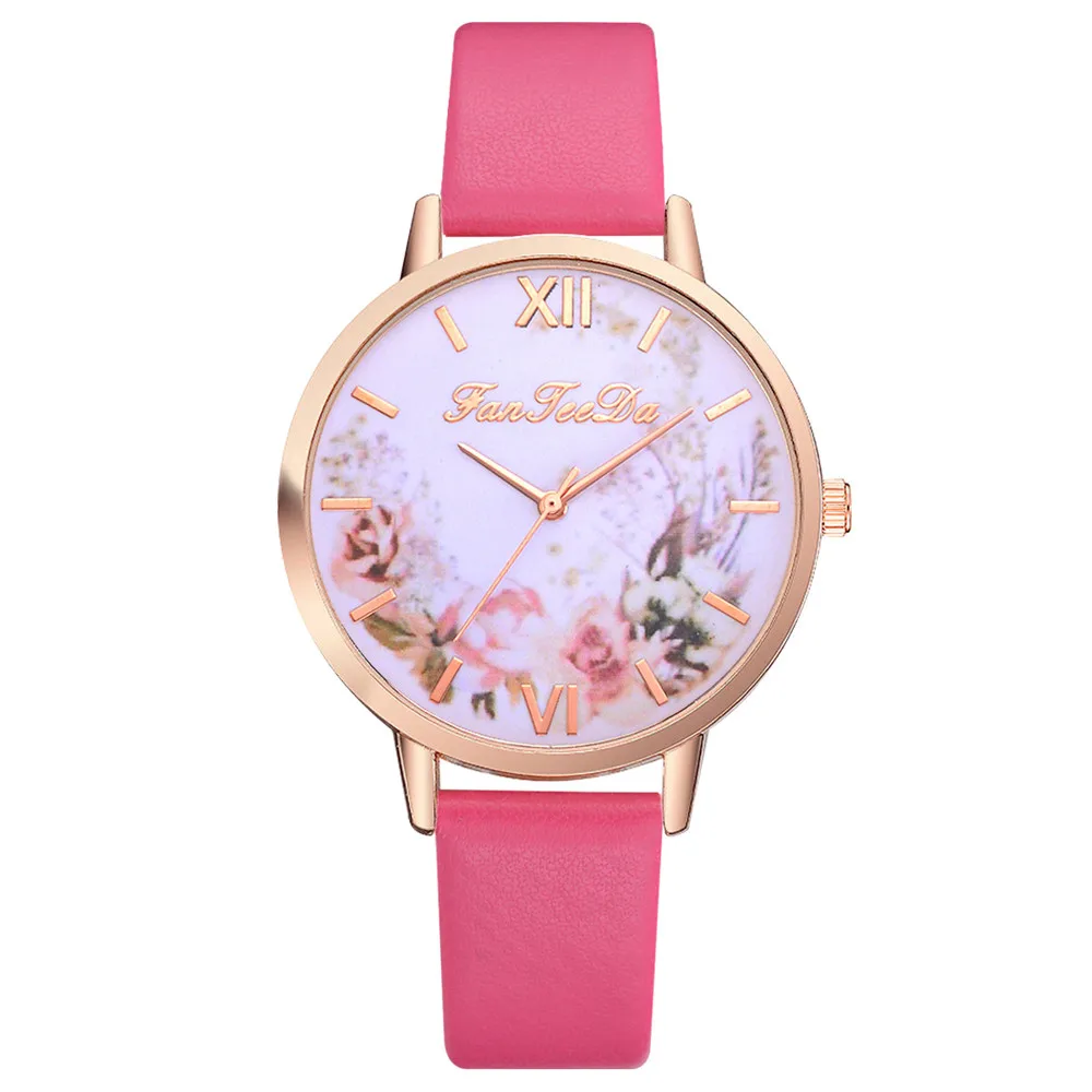Hot pink Relojes Para Mujer женские часы с кожаным ремешком, роскошные Брендовые Часы Times, женские часы, креативные часы с цветами, Bayan Kol Saati* A - Цвет: Hot pink