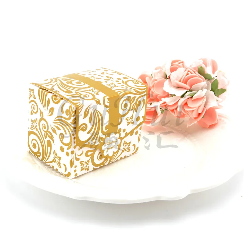 Золотые/Серебристые коробки для конфет с цветочным узором бумажная коробка