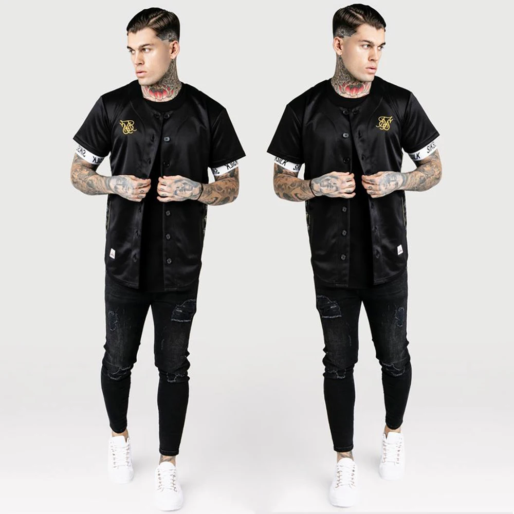 Футболка мужская в полоску шелковая бейсбольная майка стиле хип-хоп tyga черная