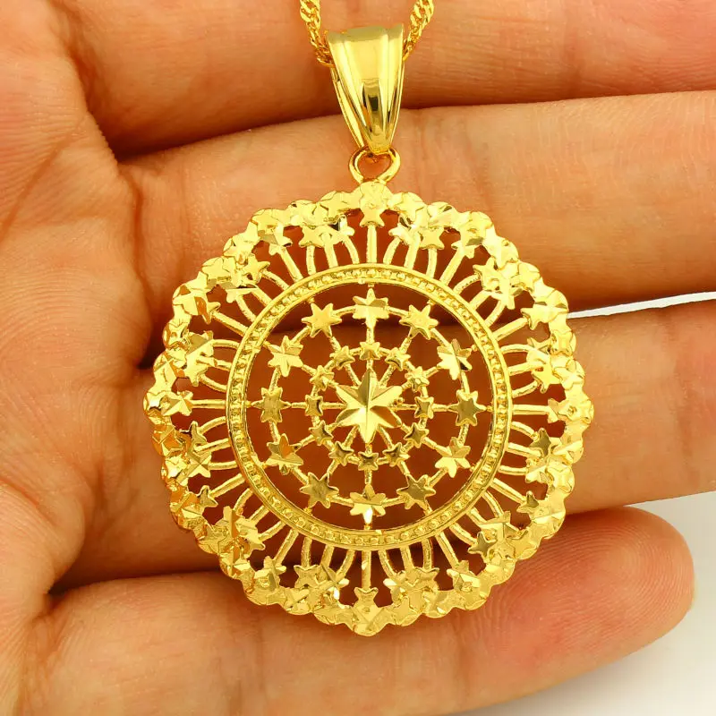Эфиопский круглый кулон ожерелье для мужчин и женщин Золотой Цвет изысканные