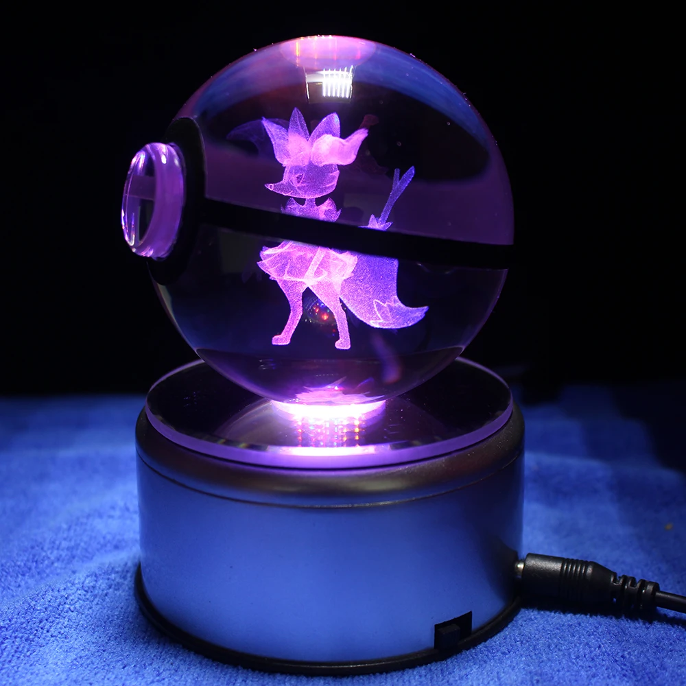 Дропшиппинг Pokemon Braixen дизайнерский Светодиодный 3D Хрустальный шар Pokeball Ночной светильник Настольная лампа