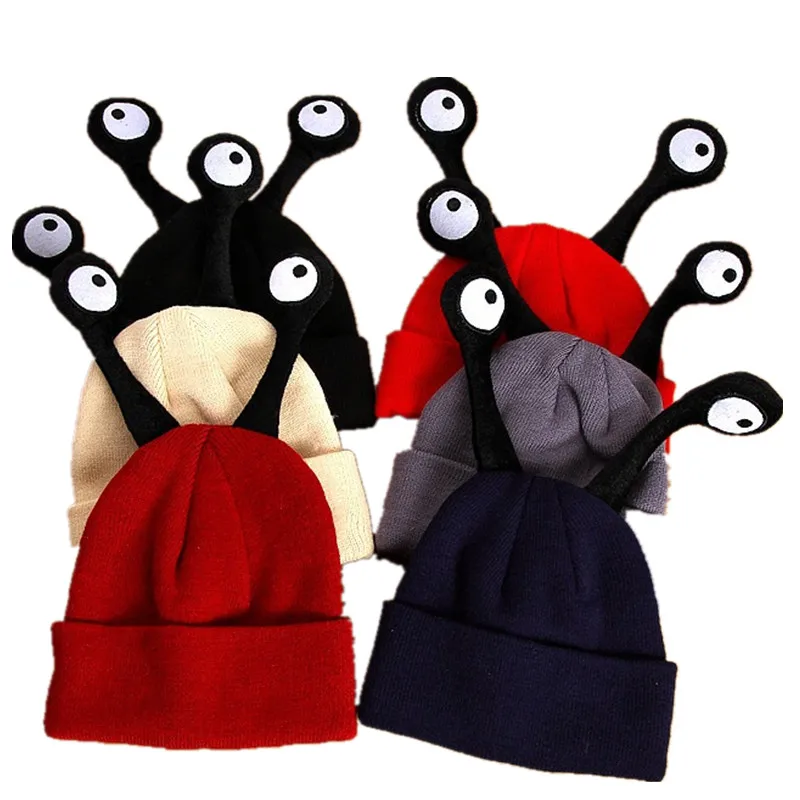 Зимние шерстяные шапки с изображением глаз насекомых осенние вязаные детские