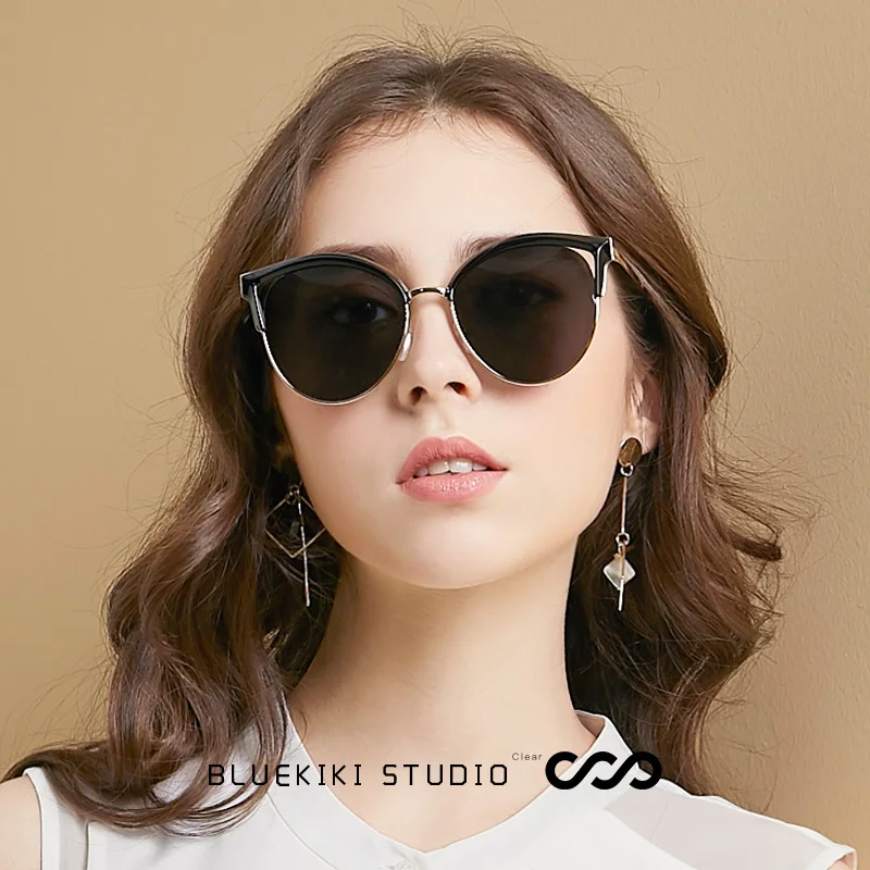 Женские винтажные солнцезащитные очки KIKI Cat Eye поляризационные черного цвета в