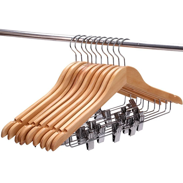 Hangerlink деревянные вешалки для костюмов с полированными зажимами и крючками, натуральное дерево, деревянные вешалки для одежды(10 шт./лот