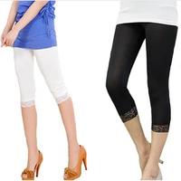 women elastic lace leggings summer thin three quarter pants bodycon jeggings big size cropped short trousers black white