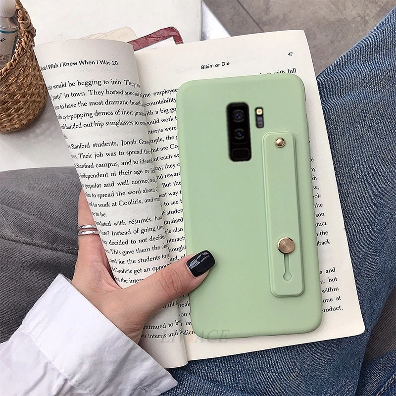 Hand Band green Силиконовый чехол для samsung galaxy s10, 5g, s10e, s9, s8 plus, s7, s6 edge, note 9, 8, 5, повязка на запястье, держатель для телефона, подставка, мягкий чехол - Цвет: Hand Band green