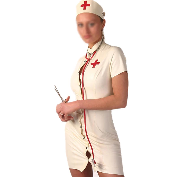 

White Nurse Latex Dress Sexy Costumes Latex Rubber Tight Skirts With Latex Cap
