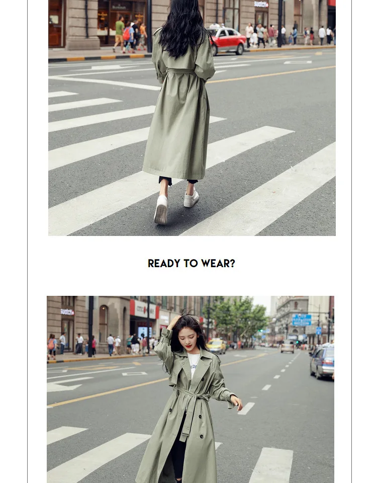New Korean Double-breasted X-long Trench Loose Clothing Outerwear High Quality Solid Color Casual Coats