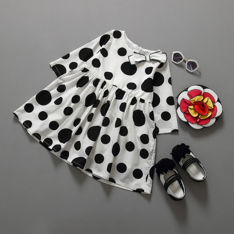 Print Girls Clothes Black Dot Cotton Long Sleeves Girl Dress Europe Style Cute Children Spring Summer | Детская одежда и обувь