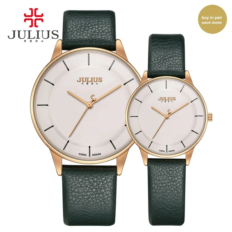 JULIUS Man Woman Watch Couples Top Brand Luxury Simple Leather Strap Ultra Thin Watches Cheap Promotion Design Clock Hour JA-957