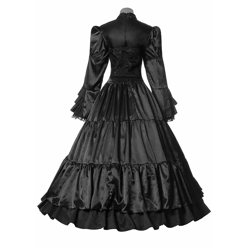 ROLECOS/Новое Брендовое Черное длинное платье из хлопка и поплина готические