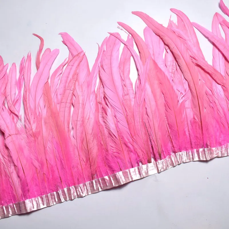 Pink 1 ярд/партия, отделка перьями петуха 25-30 см, головной убор с перьями, карнавал, сделай сам, свадебное украшение, платье, юбка, шлейф, полоски - Цвет: Pink