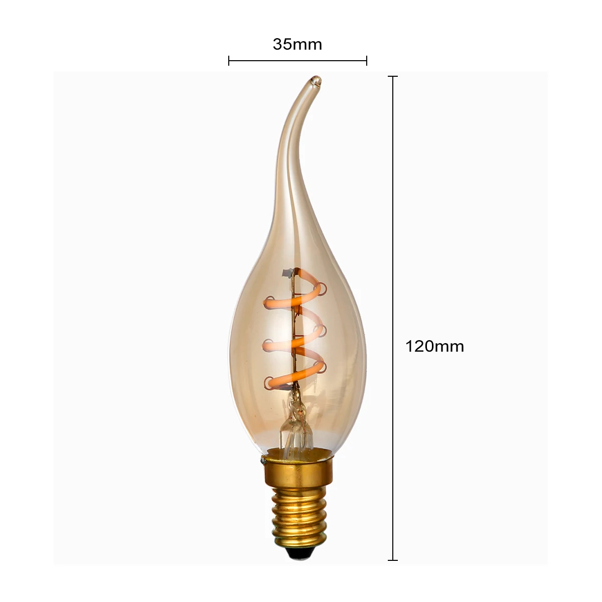 Золотой оттенок, E14 Edison Светодиодный светильник накаливания, C35 винтажная спиральная лампа, супер теплый 2200 K, мягкий гибкий Cob светодиодный светильник накаливания, диммируемая AC - Испускаемый цвет: Flame 1
