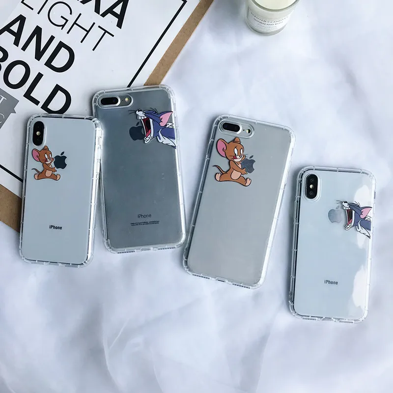 Милый мультяшный чехол для телефона с котом и мышкой iphone X XS MAX XR 7 6 6S 8 Plus мягкий