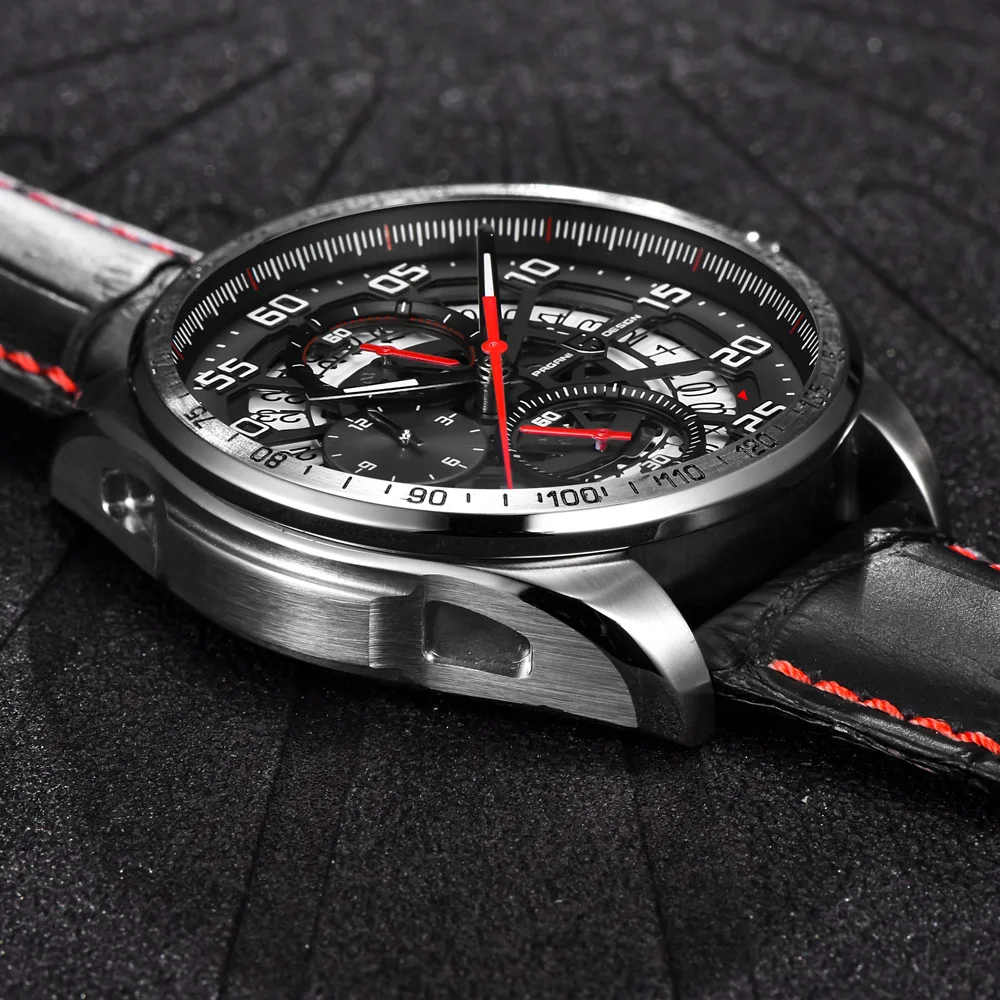 PAGANI DESIGN Luxury Brand Waterproof Leather Quartz Skeleton Watches Sports Chronograph Men's Relogios Masculino saat | Наручные