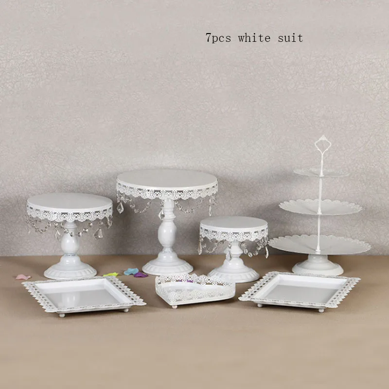 7pcs white 4-15 шт. золотой белый торт стенд набор круглый металлический кристалл кекс ДЕСЕРТ ДИСПЛЕЙ с пьедесталом Свадебная вечеринка дисплей - Цвет: 7pcs white