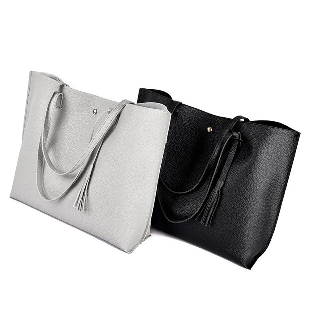 Simple Fashion Women Handbags Leather Solid Color Tassel Pendant Shopping Purse Large Capacity Travel Messenger Satchel Tote Bag | Багаж и