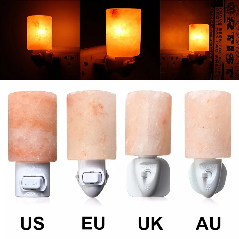 

Rotatable Mini Himalayan Salt Night Light Cylinder Shape Wall Lamp Bedside Bedroom Home Decor Novelty Lighting US EU UK AU Plug