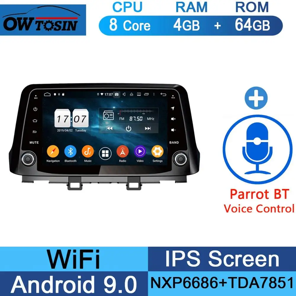 64G Parrot BT " ips 8 Core 4 Гб+ 64 ГБ Android 9,0 Автомобильный мультимедийный плеер для hyundai Encino Kona gps компактное минирадио CarPlay Parrot BT - Цвет: 64G Parrot BT