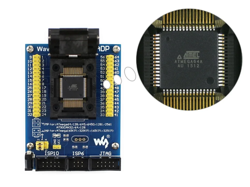 M64+ ADP # ATmega64 ATmega128 ATmega169 mega64 mega128 mega169 TQFP64 AVR Programming Adapter Test Socket + Free Shipping