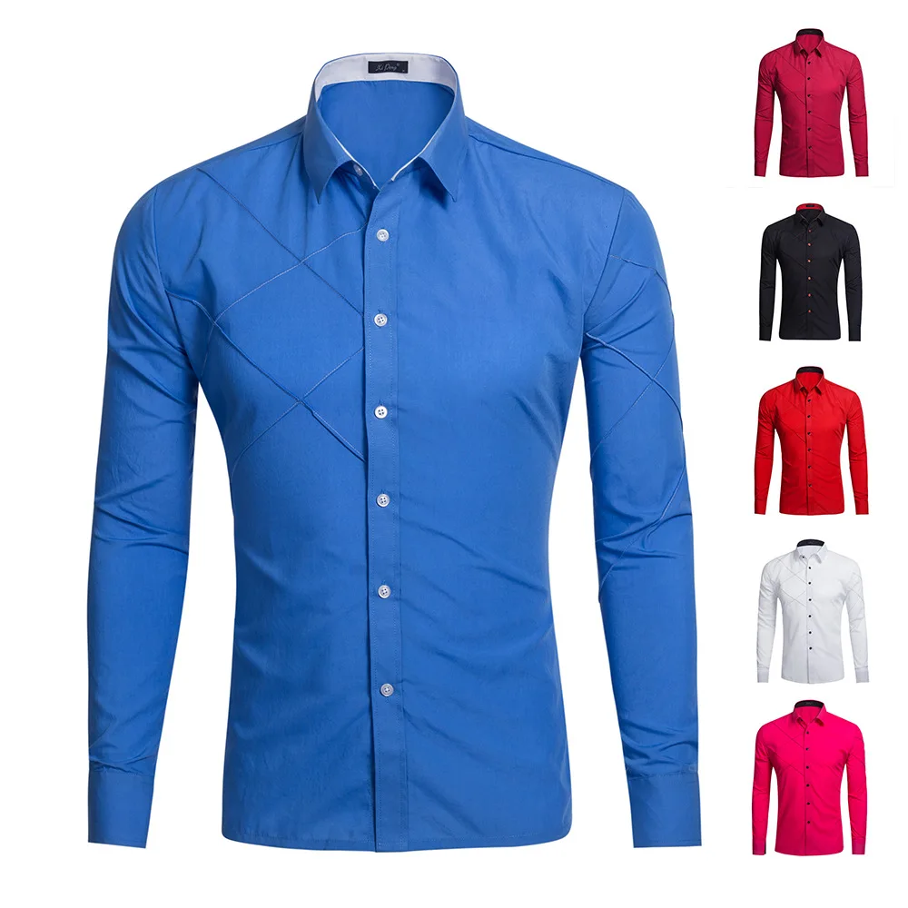 2017 foreign trade source men's wear color long sleeved shirts autumn 15 sleeve men dress clothing | Мужская одежда