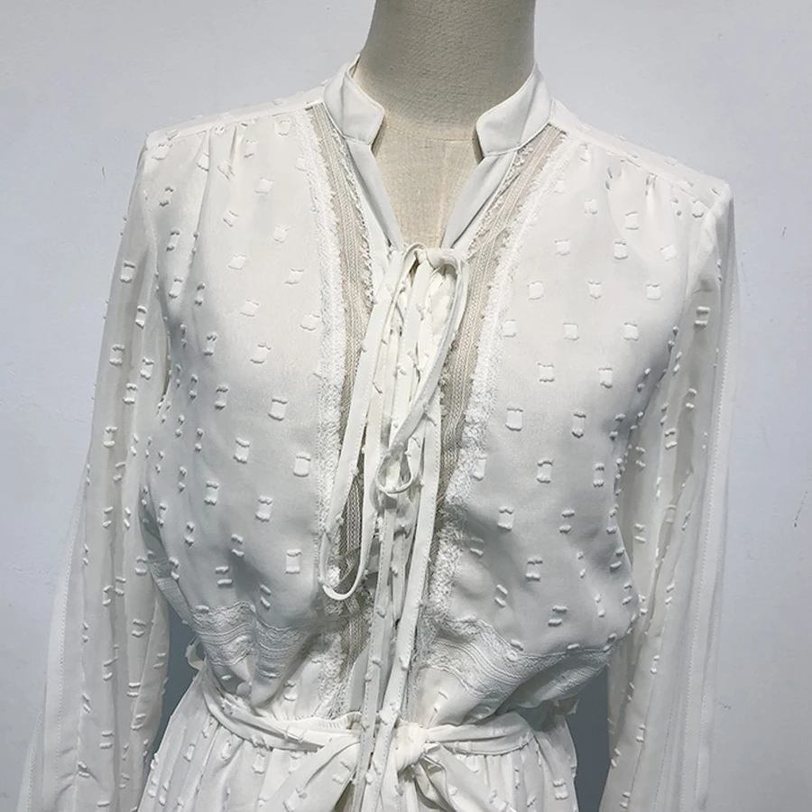 TEELYNN boho женские белые комбинезоны в горошек шифоновые кружевные с длинными
