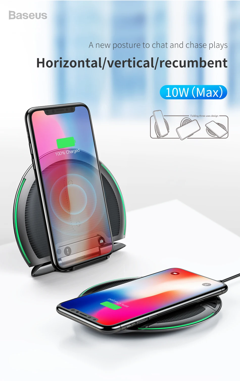 Baseus 10 Вт складное Qi Беспроводное зарядное устройство для iPhone X 8 Plus многофункциональная Быстрая Зарядка QI Беспроводной коврик для samsung Galaxy S9 S8