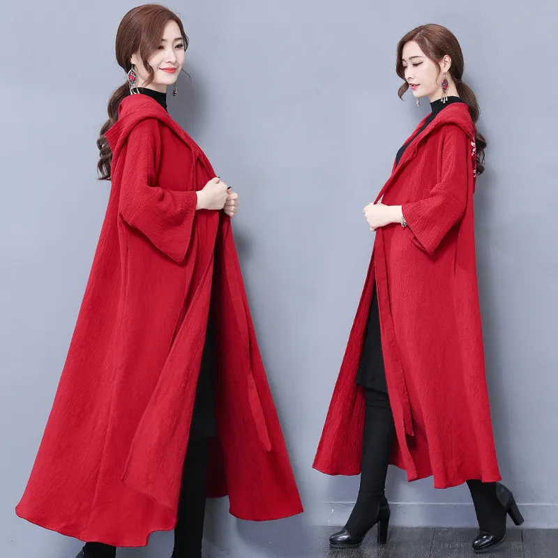 Женская накидка-пончо женская накидка в китайском стиле Hanfu с капюшоном красная