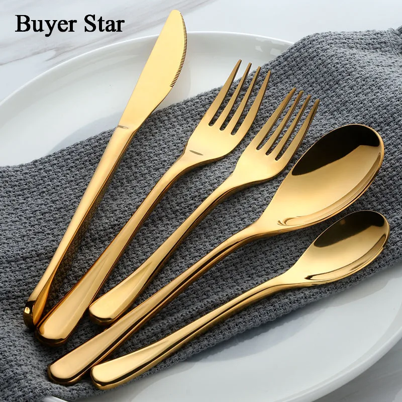 

20-30pcs Buyer Star 18/10 Stainless Steel Silverware Cutlery Set Flatware Dinner Service For 4 Western Tableware Spoon Fork Set