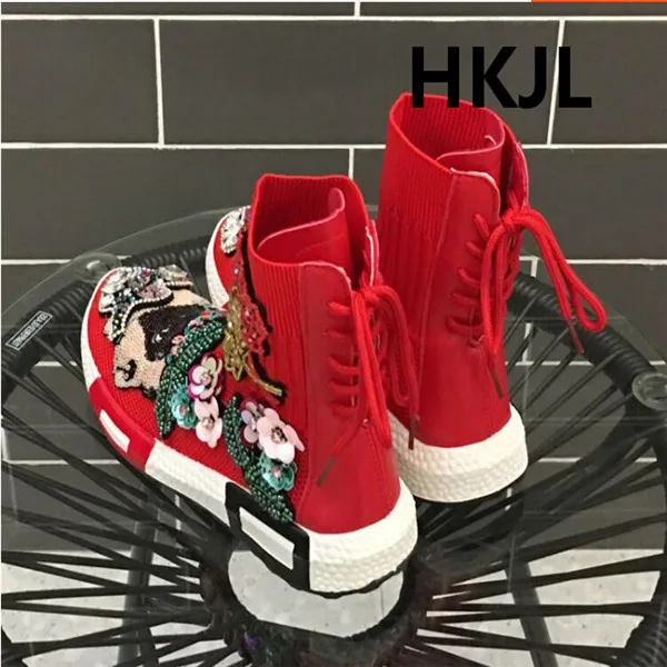 HKJL/высокие вязаные кроссовки; Новинка; женские эластичные носки на шнуровке сзади; очень популярная повседневная обувь для папы