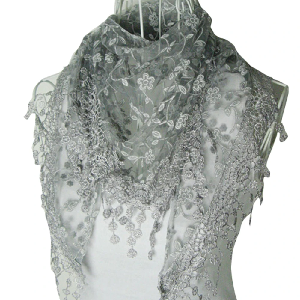 Женский шарф с бахромой Осенний Шелковый кружевной треугольный цветочным