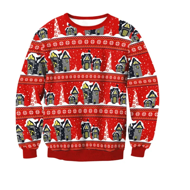 New Christmas Sweater Women/Men Fashion Santa 3D Printed Funny Ugly Sweaters O-Neck Long Sleeve Casual Streetwear | Женская одежда