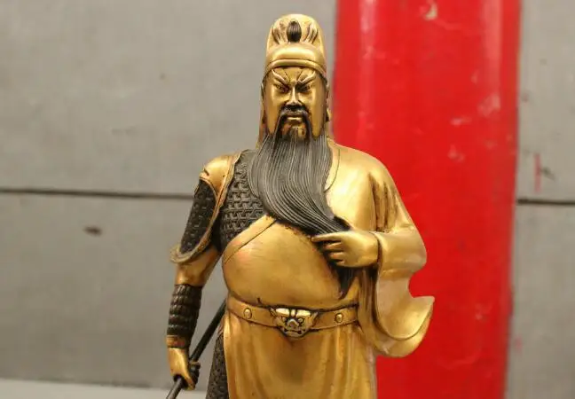 25cm Folk Chinese Pure Bronze 24K Gold Warrior GuanGong Guan Yu God Statue Hold Sword | Дом и сад